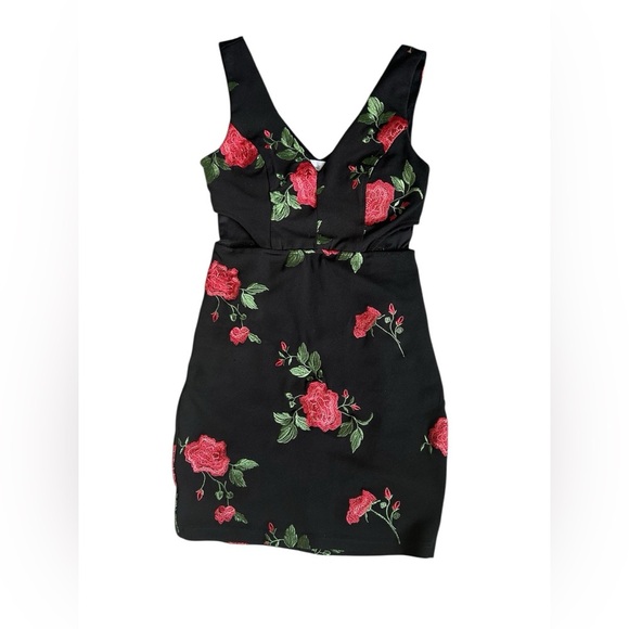 Emerald Sundae black mini dress with embroidered roses size small - Picture 5 of 10